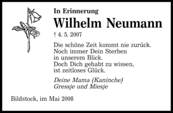 Traueranzeige von Wilhelm Neumann von SAARBRÜCKER ZEITUNG