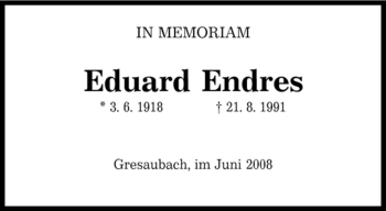 Traueranzeige von Endres Eduard von SAARBRÜCKER ZEITUNG