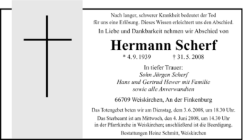 Traueranzeige von Hermann Scherf von SAARBRÜCKER ZEITUNG