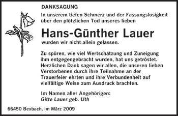 Traueranzeige von Hans-Günther Lauer von SAARBRÜCKER ZEITUNG