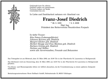 Traueranzeige von Franz-Josef Diedrich von SAARBRÜCKER ZEITUNG