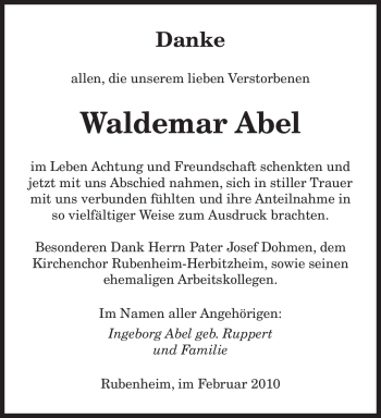 Traueranzeige von Waldemar Abel von SAARBRÜCKER ZEITUNG