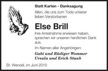 Traueranzeige von Else Brill von SAARBRÜCKER ZEITUNG