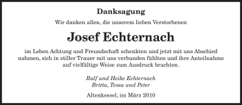Traueranzeige von Josef Echternach von SAARBRÜCKER ZEITUNG