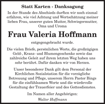 Traueranzeige von Valeria Hoffmann von SAARBRÜCKER ZEITUNG