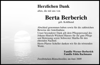Traueranzeige von Berta Berberich von SAARBRÜCKER ZEITUNG