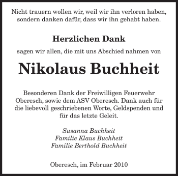 Traueranzeige von Nikolaus Buchheit von SAARBRÜCKER ZEITUNG