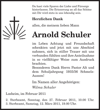 Traueranzeige von Arnold Schuler von SAARBRÜCKER ZEITUNG