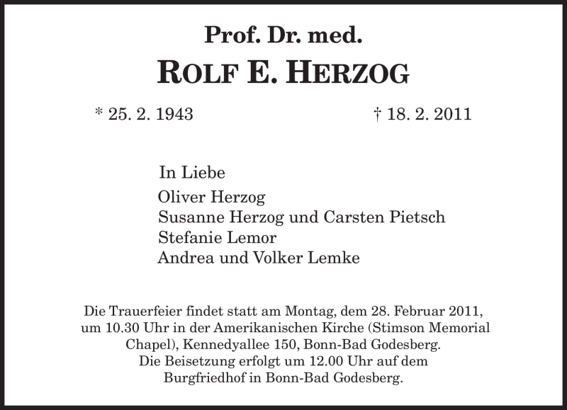  Traueranzeige für Rolf E. Herzog vom 24.02.2011 aus SAARBRÜCKER ZEITUNG