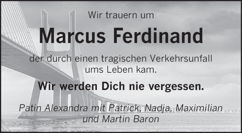  Traueranzeige für Marcus Ferdinand vom 10.08.2011 aus SAARBRÜCKER ZEITUNG