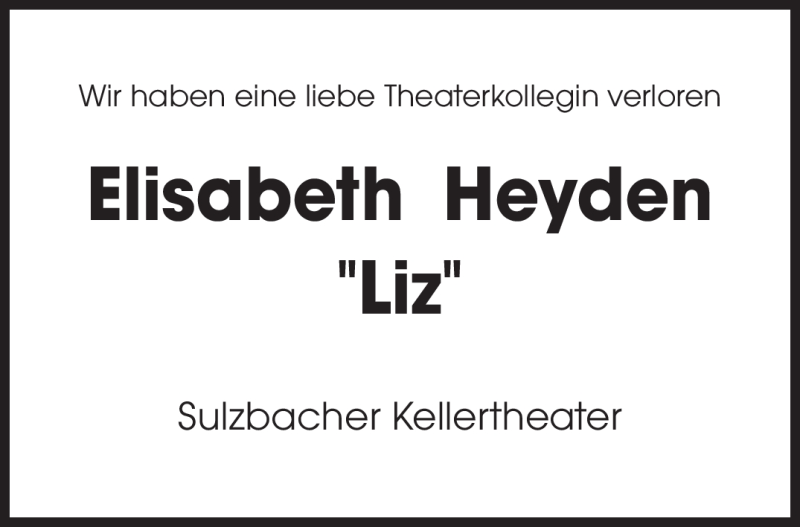  Traueranzeige für Elisabeth Heyden vom 23.04.2011 aus SAARBRÜCKER ZEITUNG