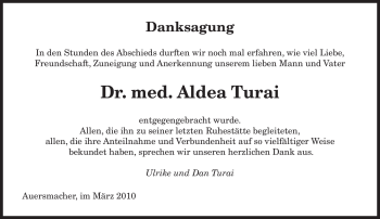 Traueranzeige von Aldea Turai von SAARBRÜCKER ZEITUNG