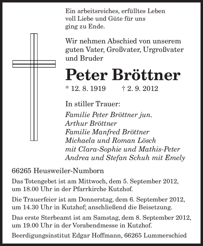  Traueranzeige für Peter Bröttner vom 04.09.2012 aus saarbruecker_zeitung