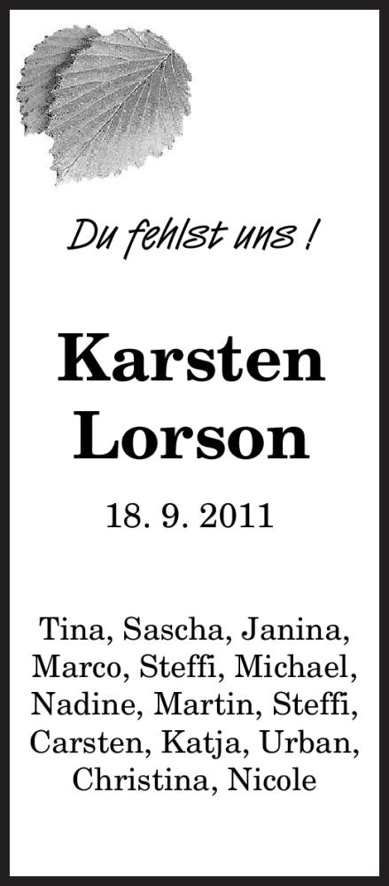  Traueranzeige für Karsten Lorson vom 18.09.2012 aus saarbruecker_zeitung