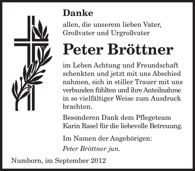  Traueranzeige für Peter Bröttner vom 19.09.2012 aus saarbruecker_zeitung