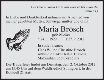 Traueranzeige von Maria Brösch von saarbruecker_zeitung