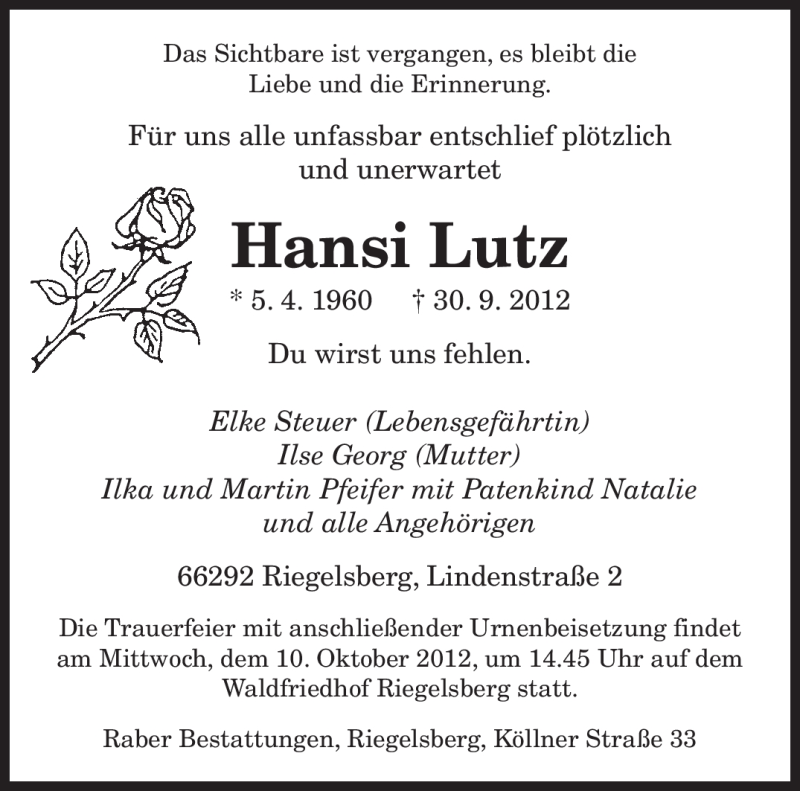  Traueranzeige für Hansi Lutz vom 06.10.2012 aus saarbruecker_zeitung