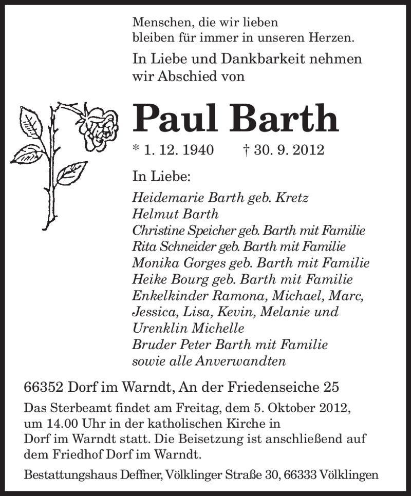  Traueranzeige für Paul Barth vom 04.10.2012 aus saarbruecker_zeitung