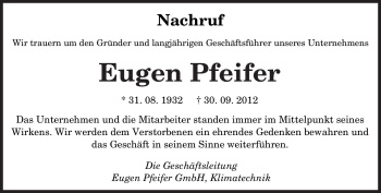 Traueranzeige von Eugen Pfeifer von saarbruecker_zeitung