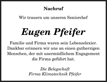 Traueranzeige von Eugen Pfeifer von saarbruecker_zeitung