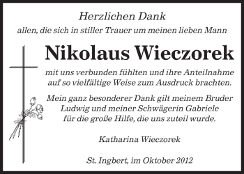 Traueranzeige von Nikolaus Wieczorek von saarbruecker_zeitung