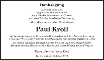 Traueranzeige von Paul Kroll von saarbruecker_zeitung