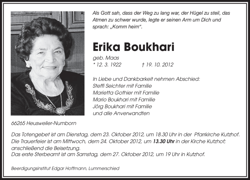  Traueranzeige für Erika Boukhari vom 22.10.2012 aus saarbruecker_zeitung