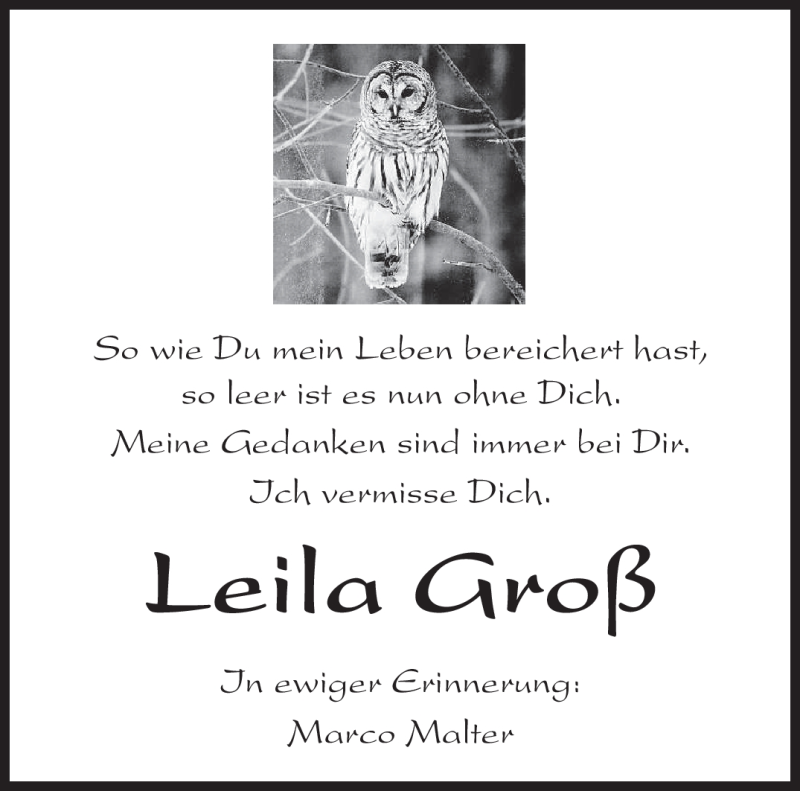 Traueranzeige für Leila Groß vom 26.10.2012 aus saarbruecker_zeitung