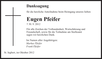 Traueranzeige von Eugen Pfeifer von saarbruecker_zeitung