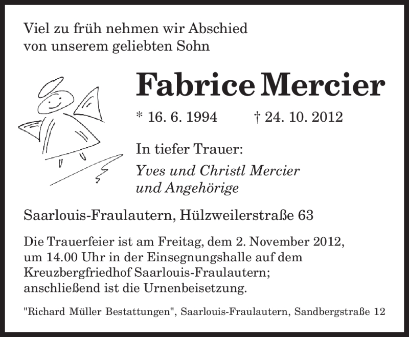  Traueranzeige für Fabrice Mercier vom 30.10.2012 aus saarbruecker_zeitung