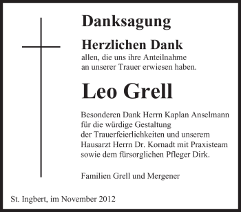 Traueranzeige von Leo Grell von saarbruecker_zeitung