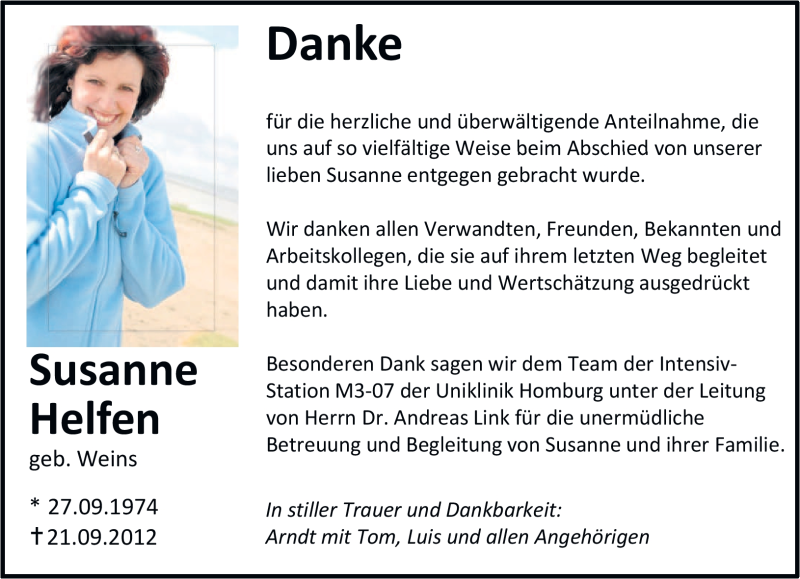  Traueranzeige für Susanne Helfen vom 07.11.2012 aus saarbruecker_zeitung