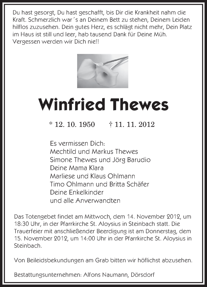  Traueranzeige für Winfried Thewes vom 13.11.2012 aus saarbruecker_zeitung