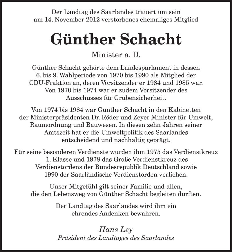 Traueranzeige für Günther Schacht vom 17.11.2012 aus saarbruecker_zeitung