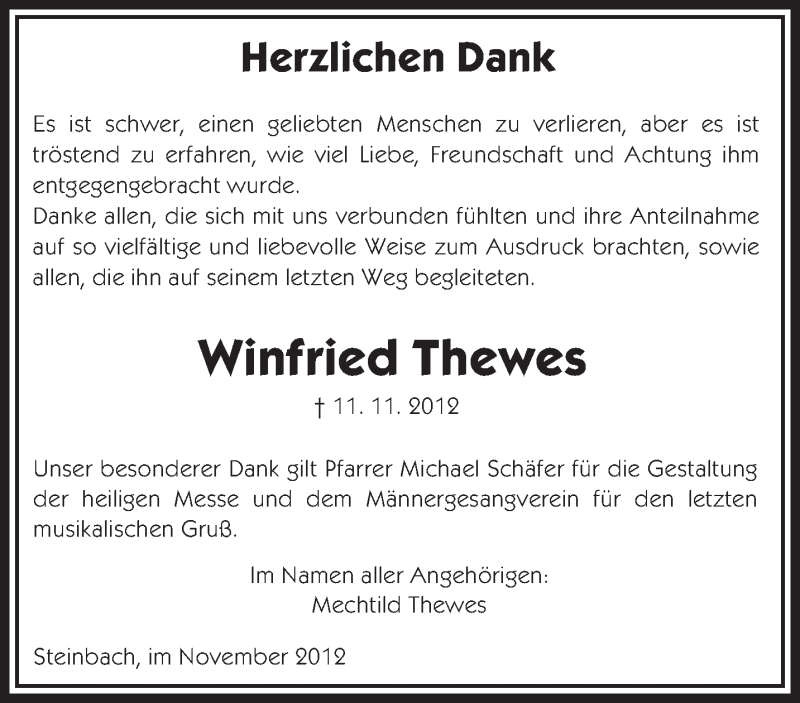  Traueranzeige für Winfried Thewes vom 24.11.2012 aus saarbruecker_zeitung