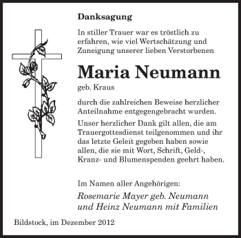 Traueranzeige von Neumann Maria von saarbruecker_zeitung