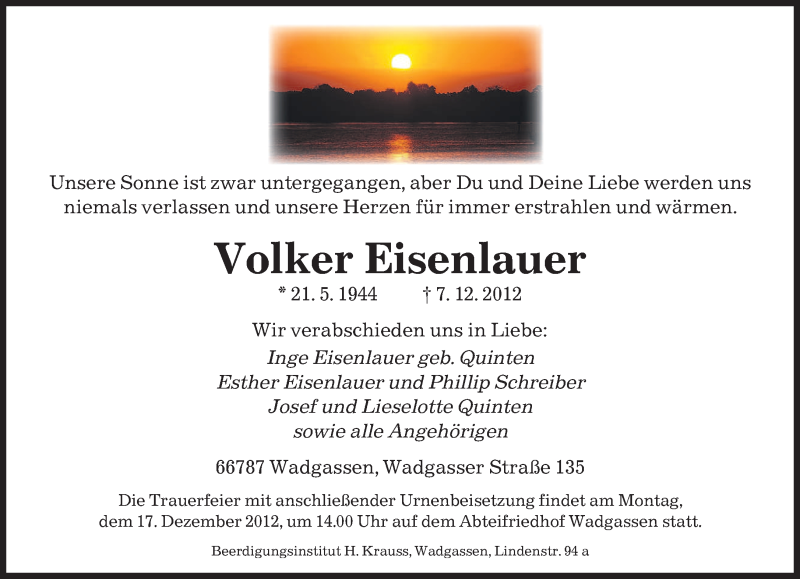  Traueranzeige für Volker Eisenlauer vom 13.12.2012 aus saarbruecker_zeitung