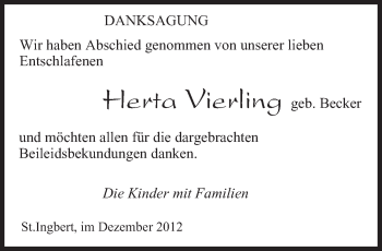 Traueranzeige von Herta Vierling von saarbruecker_zeitung