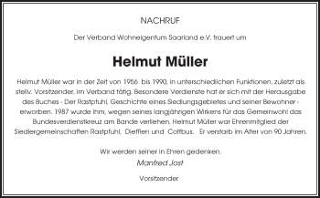 Traueranzeige von Helmut Müller von saarbruecker_zeitung