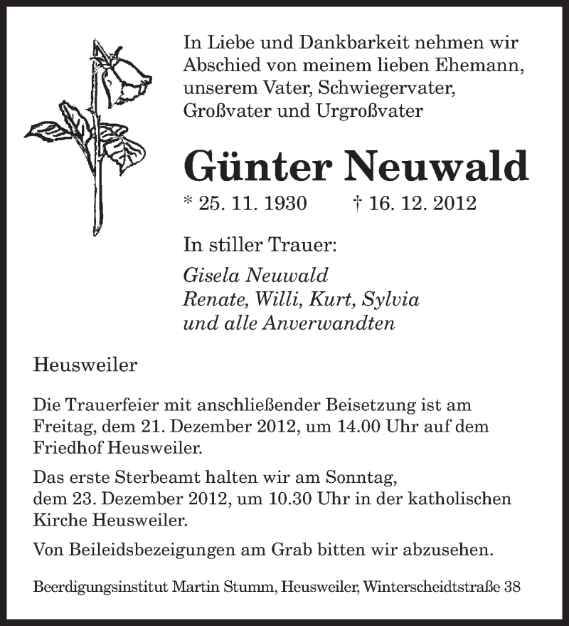 Traueranzeige für Günter Neuwald vom 18.12.2012 aus saarbruecker_zeitung