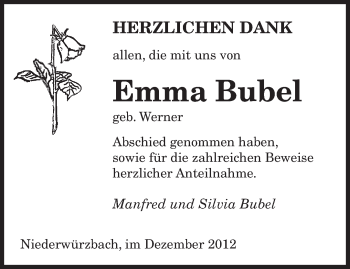 Traueranzeige von Emma Bubel von saarbruecker_zeitung