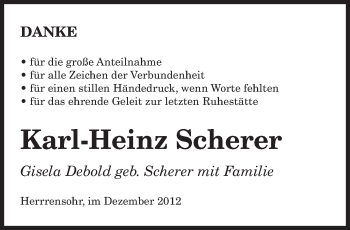 Traueranzeige von Karl-Heinz Scherer von saarbruecker_zeitung