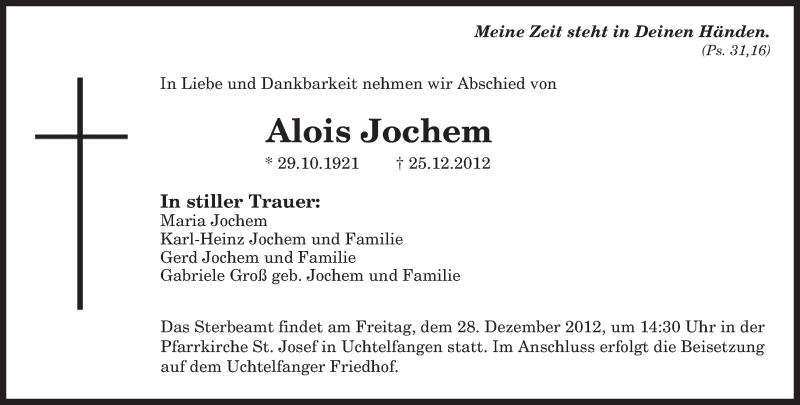  Traueranzeige für Alois Jochem vom 28.12.2012 aus saarbruecker_zeitung