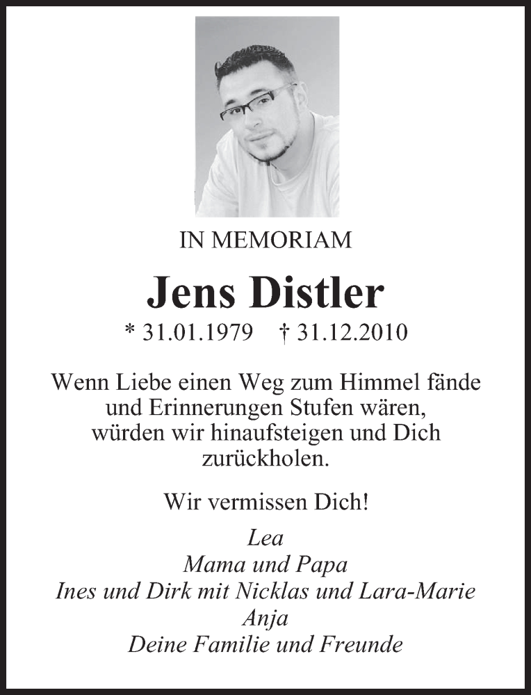 Traueranzeige für Jens Distler vom 31.12.2012 aus saarbruecker_zeitung