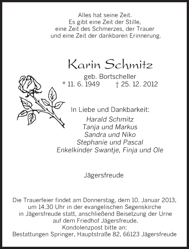  Traueranzeige für Karin Schmitz vom 07.01.2013 aus saarbruecker_zeitung