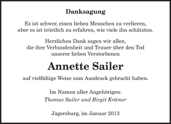 Traueranzeige von Annette Sailer von saarbruecker_zeitung