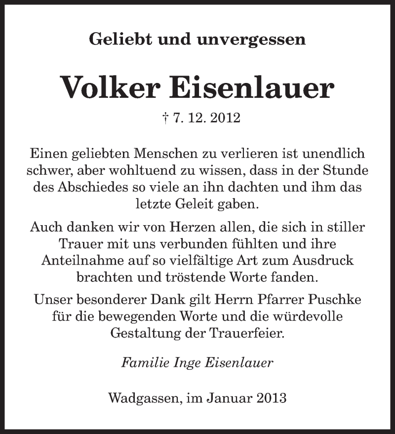  Traueranzeige für Volker Eisenlauer vom 12.01.2013 aus saarbruecker_zeitung