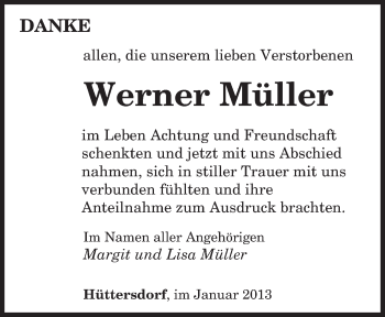 Traueranzeige von Werner Müller von saarbruecker_zeitung