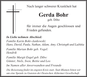 Traueranzeige von Gerda Bohr von saarbruecker_zeitung