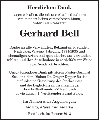 Traueranzeige von Gerhard Bell von saarbruecker_zeitung